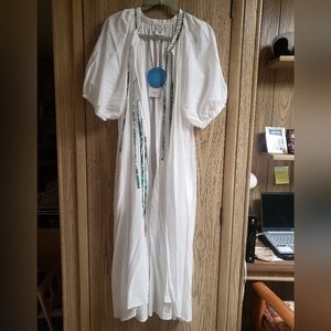 RHODE Target Maxi Dress Cover-Up Boho Festival XXL White Green Puff Sleeve Flowy